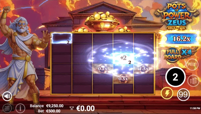 Pots of Power: Zeus - bonus modunda oyun ekranı